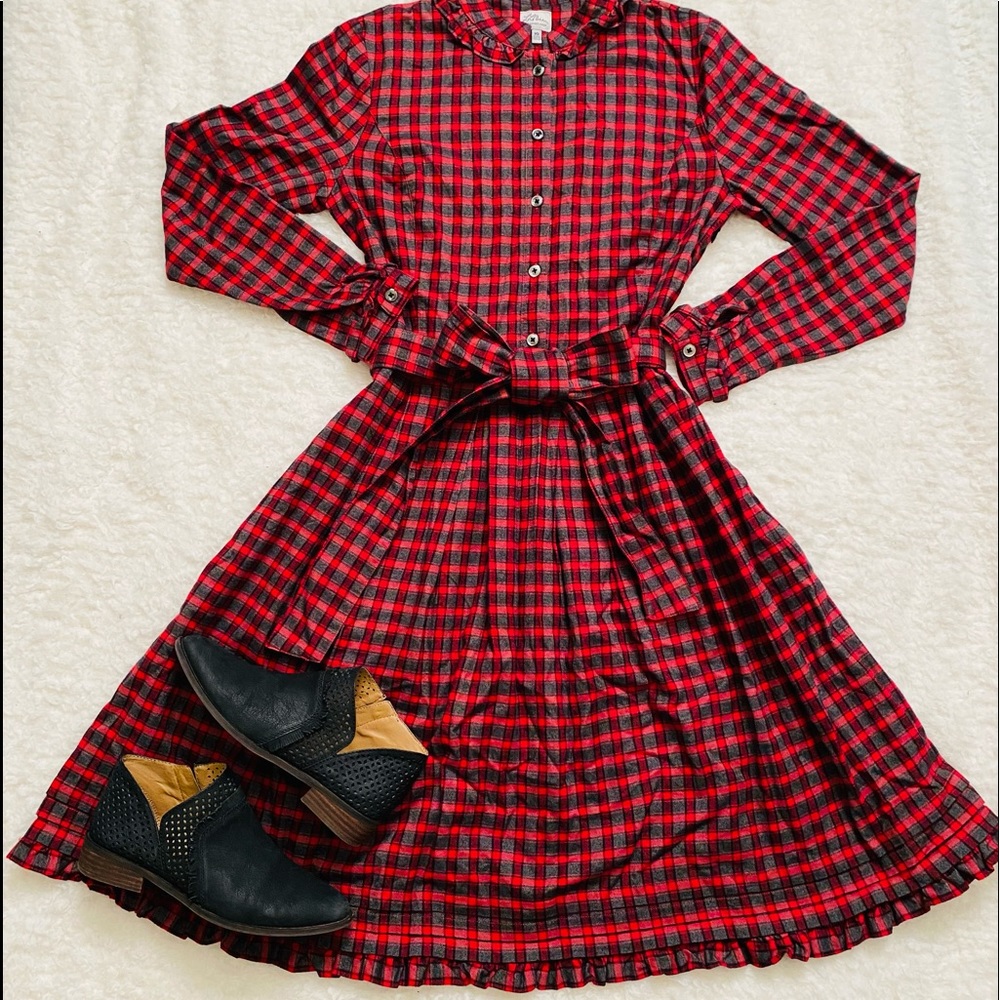 LL Bean Red, Black, Grey Flannel Dress 
Size 10